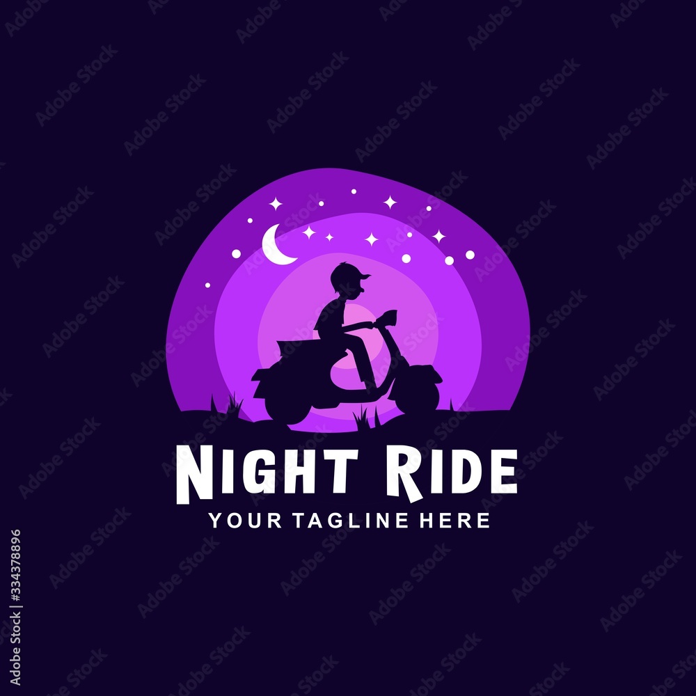 Boy ride a motorcycle in the night