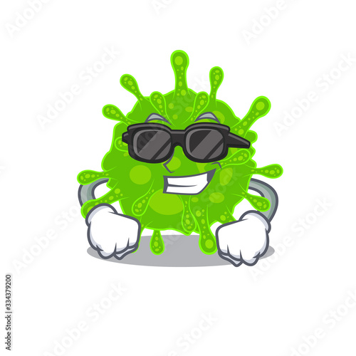 Super cool flaviviridae mascot character wearing black glasses