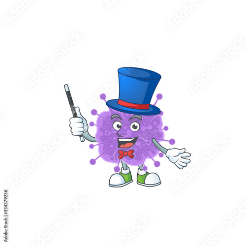 Charming coronavirus influenza cartoon design performance as a Magician style