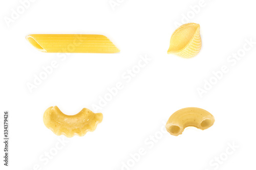 Collection of italian pasta isolated on white background. Full size.