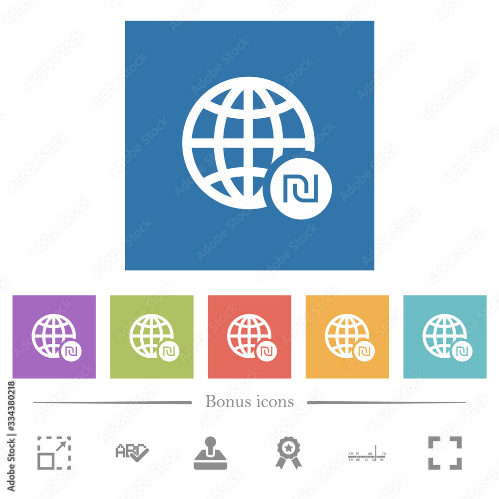 Online Shekel payment flat white icons in square backgrounds Online Shekel payment flat white icons in square backgrounds