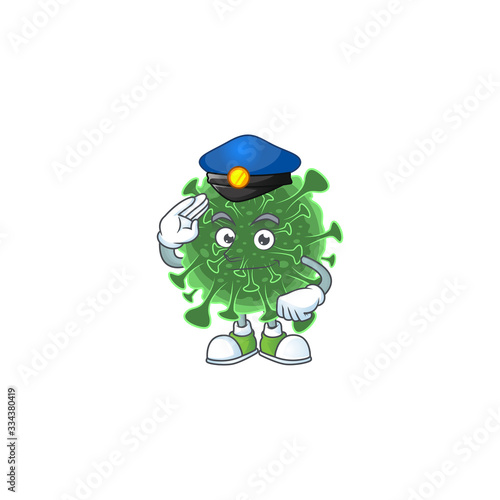 A cartoon of wuhan coronavirus dressed as a Police officer