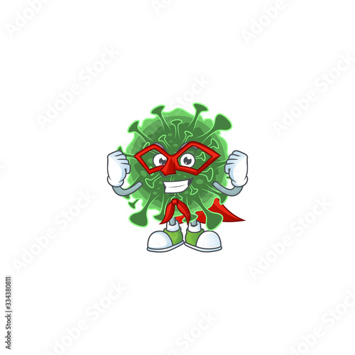 A picture of wuhan coronavirus dressed as a Super hero cartoon character