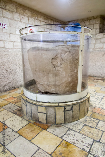 Tela An example of a stone stave in the church in Cana of Galilee in Israel in the Ho