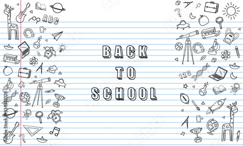 Concept of education School background with different stuff from notepad paper and back to school design vector.