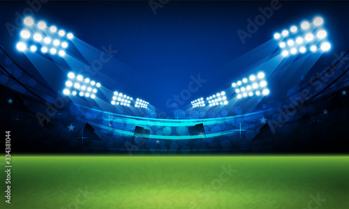 Football arena field with bright stadium lights vector design Vector illumination