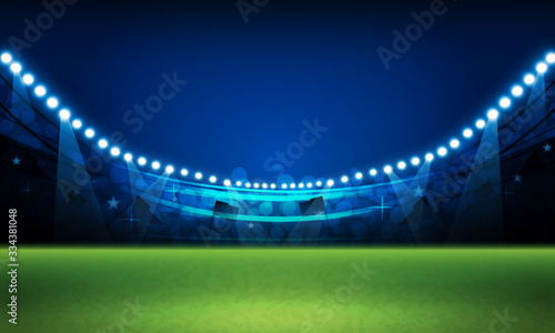 Football arena field with bright stadium lights vector design Vector illumination