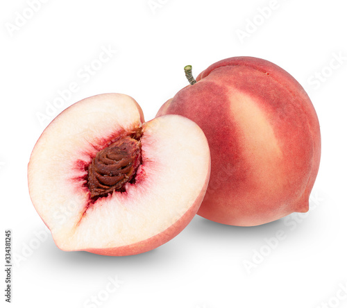 Peach fruit isolated on white background,Fresh White Peach on White Background (With clipping path)