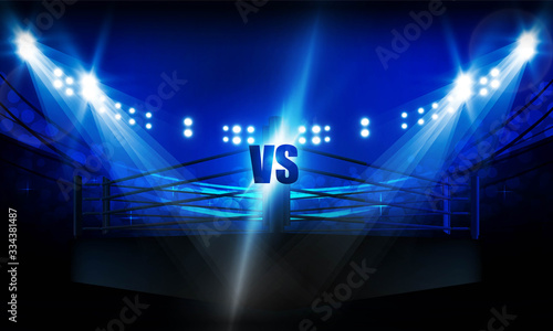 Boxing ring arena and spotlight floodlights vector design.