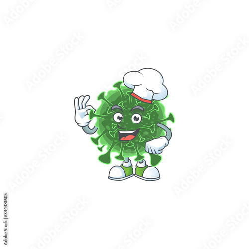 A picture of wuhan coronavirus cartoon character wearing white chef hat