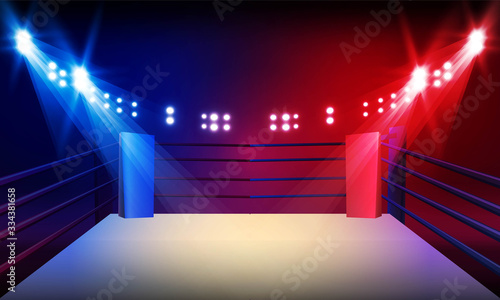 Boxing ring arena and spotlight floodlights vector design.