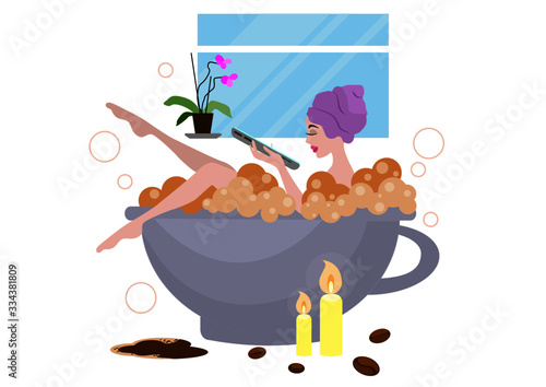 girl taking her morning bath in a coffee cup