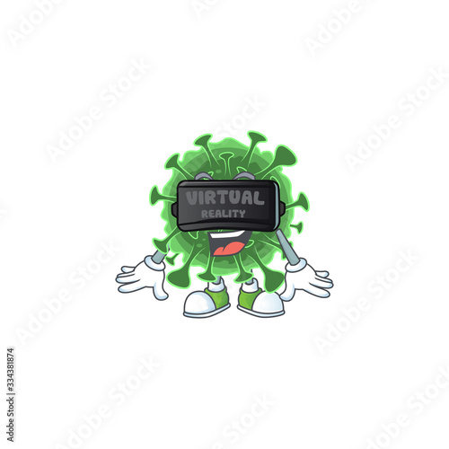 An icon of wuhan coronavirus character using Virtual reality headset