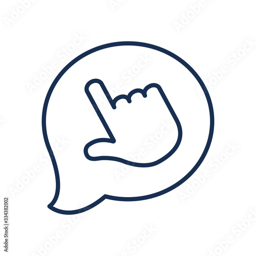 speech bubble with hand cursor icon, line style
