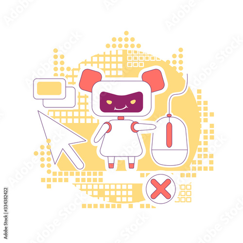 Click bot thin line concept vector illustration. Internet marketing fraud. Bad robot 2D cartoon character for web design. Webpages ads and links automated clicking software creative idea