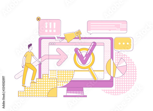 Search engine marketing thin line concept vector illustration. Potential customer 2D cartoon character for web design. Modern SEM methods, internet traffic generation, online promotion creative idea