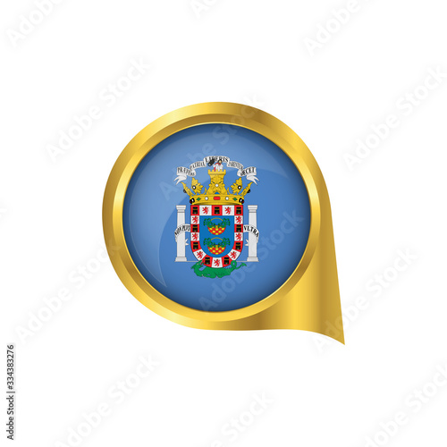 Flag of Melilla, location map pin, pointer flag Melilla, button gold, Icon country . Vector Illustration EPS10.