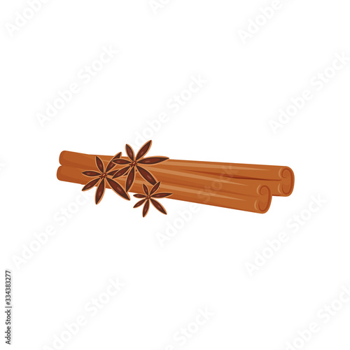 Cinnamon and star anise cartoon vector illustration. Traditional beverage flavourings flat color object. Tea additives, aromatic drinks and bakery ingredients isolated on white background