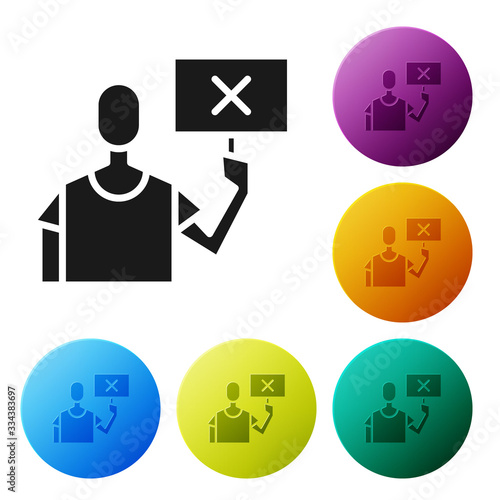 Black Nature saving protest icon isolated on white background. Earth planet protection, environmental issues demonstration. Set icons in color circle buttons. Vector Illustration