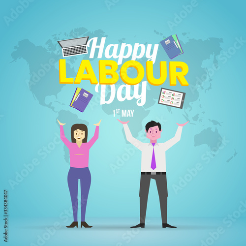 Two-Character Employee Happy Labour Day Design Vector