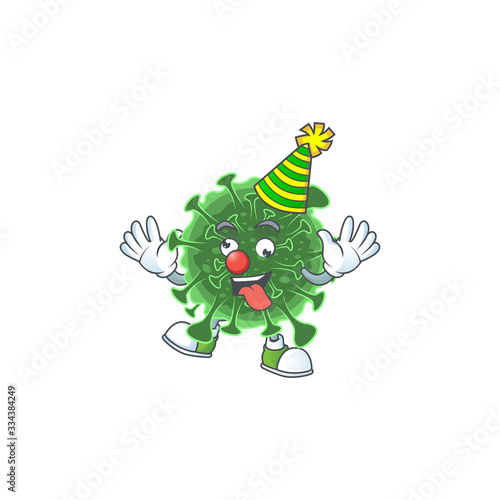 Cute and Funny Clown wuhan coronavirus presented in cartoon character design concept