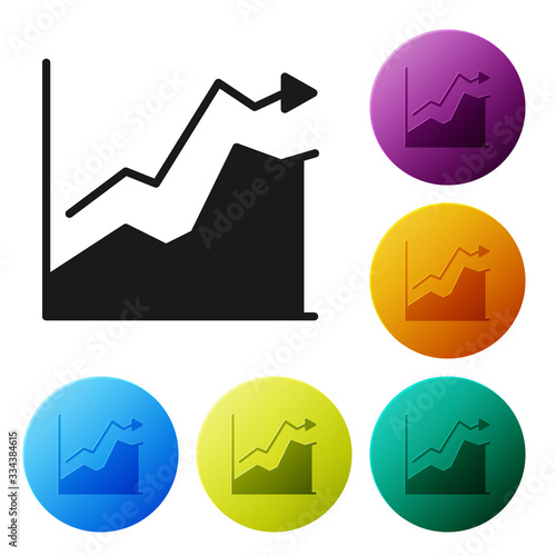 Black Oil price increase icon isolated on white background. Oil industry crisis concept. Set icons in color circle buttons. Vector Illustration
