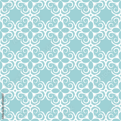 White flowers on blue seamless background. Floral pattern