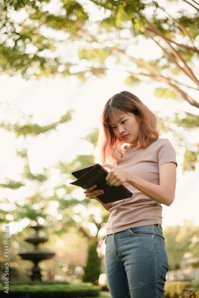 Asia Young woman Thinking Work At home With Tablet Chess Asia Young woman Thinking Work At home With Tablet Chess