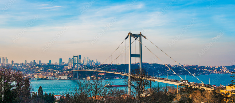 Naklejka premium 15th July Martyrs Bridge (15 Temmuz Sehitler Koprusu). Istanbul Bosphorus Bridge. Istanbul, Turkey..