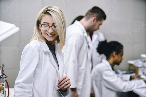 Laboratory scientist working at lab with test tube