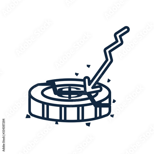 stock market crash concept, graphic bar with descending financial arrow and broken coin, line style
