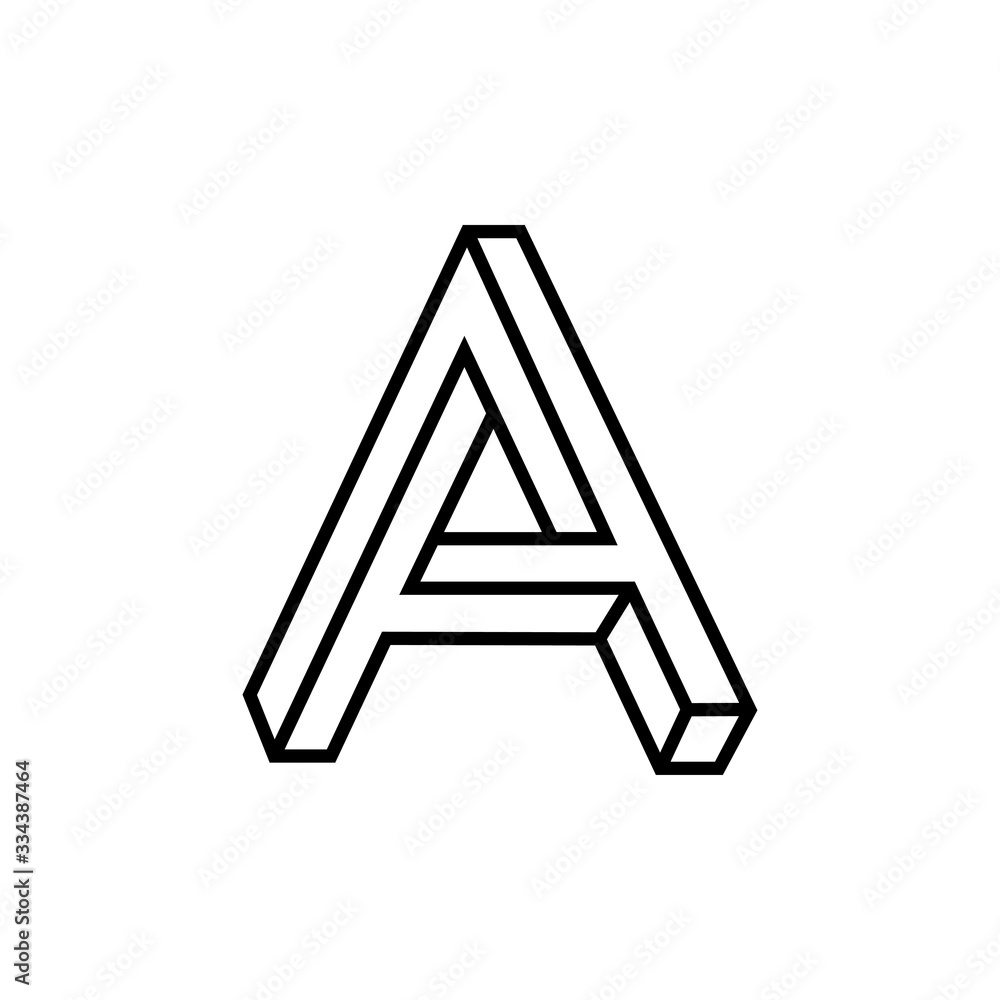 Icono lineal letra inicial A tridimensional en perspectiva imposible en color negro Icono lineal letra inicial A tridimensional en perspectiva imposible en color negro