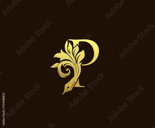 Royal Pen Gold P Letter Logo