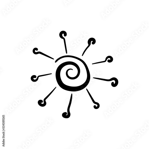 Coronavirus Icon . Hand drawn respiratory infection Pathogen, corona virus microbe. Crown virus icon. Black on white background isolated.