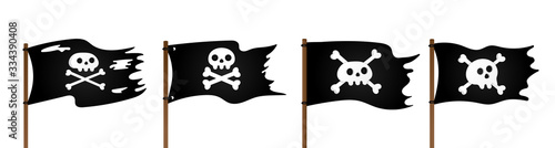 4 Pirate flag with Jolly Rogeras skull and crossing bones flat style design vector illustration collection set isolated on white background.