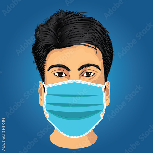 Healthy of male wear protective mask against infectious diseases and flu. Stop the infection. Health care concept. Vector illustration.