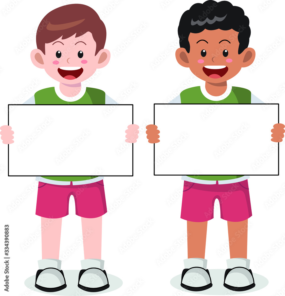 2 male student hold blank small whiteboard vector illustration 2 male student hold blank small whiteboard vector illustration