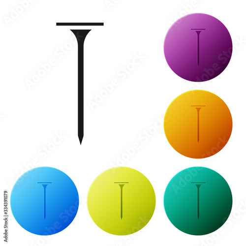 Black Metallic nail icon isolated on white background. Set icons in color circle buttons. Vector Illustration
