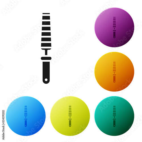 Black Chisel tool for wood icon isolated on white background. Set icons in color circle buttons. Vector Illustration