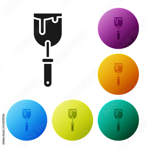 Black Putty knife icon isolated on white background. Spatula repair tool. Spackling or paint instruments. Set icons in color circle buttons. Vector Illustration