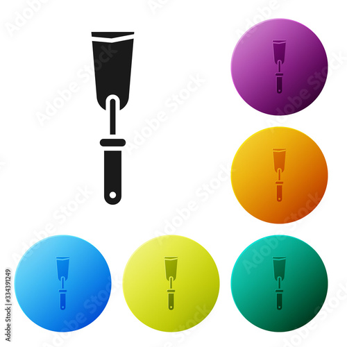 Black Putty knife icon isolated on white background. Spatula repair tool. Spackling or paint instruments. Set icons in color circle buttons. Vector Illustration