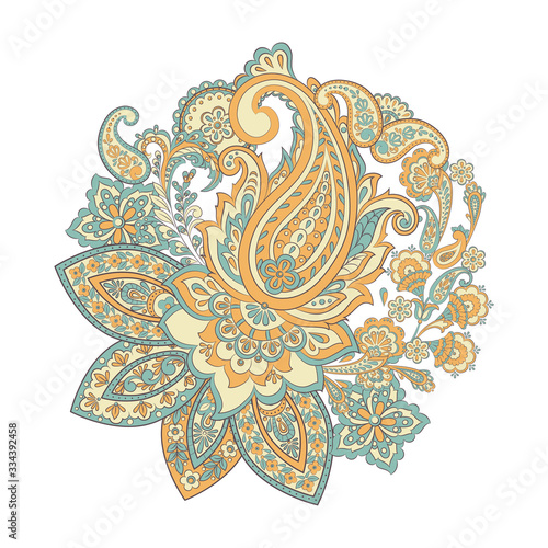 Paisley Vector Pattern. Floral Isolated Asian Illustration