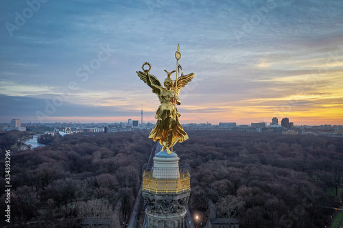 Panoramic view of Berlin skyline and Goldelse in dramatic morningh light photo