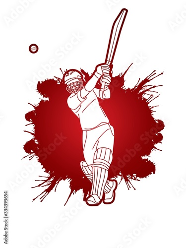 Cricket player action cartoon sport graphic vector