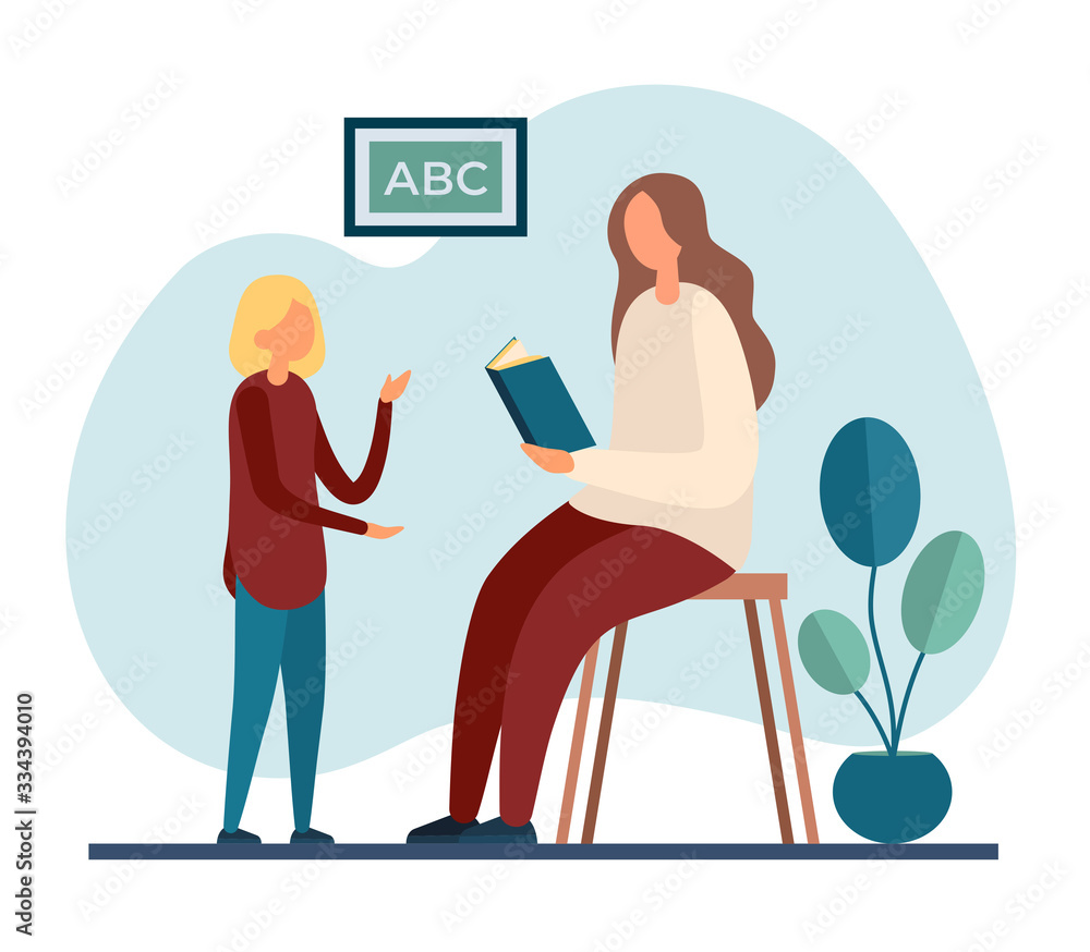 Mother tutoring daughter at home. Flat vector illustration