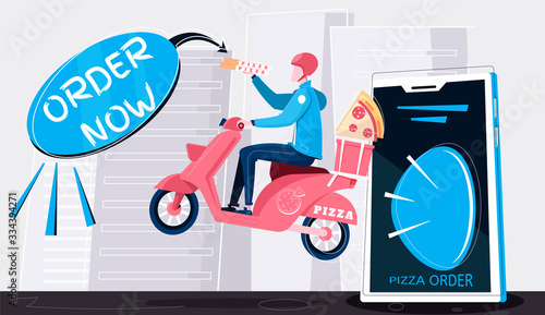 Pizza Online Flat Horizontal Composition