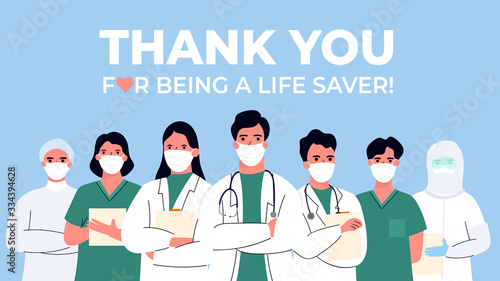 Thank you doctor and Nurses and medical personnel team for fighting the coronavirus. vector illustration