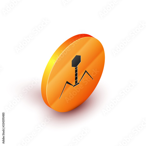 Isometric Bacteria bacteriophage icon isolated on white background. Bacterial infection sign. Microscopic germ cause diseases concept. Orange circle button. Vector Illustration
