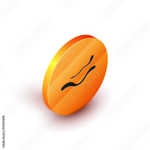 Isometric Ebola virus disease icon isolated on white background. Orange circle button. Vector Illustration