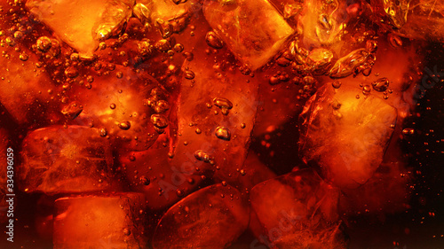 Detail of cola drink with ice cubes